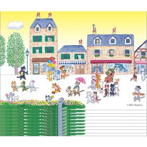 ネコの絵ポストカード「ねこたち町-左大通り」10枚セット