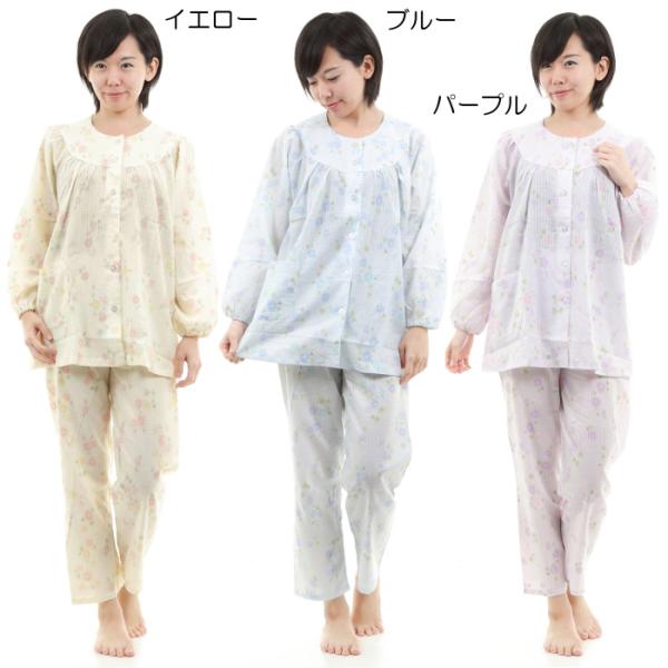 (morikyu-24761)婦人パジャマ　日本製　長袖・長ズボン【春物・秋物】朝顔柄 アキハ楊柳素...