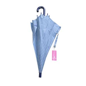 卒園、新入学等のお祝いのプレゼントに リールリール【rire.rire】チェック 女の子用 かさ 子供用 傘 長傘(55cm) 水色 ワンタッチ ジャンプカサ 親骨マル線、中