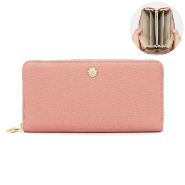 シュリンクレザーラウンドファスナー長財布（シェルピンク×バニラホワイト）