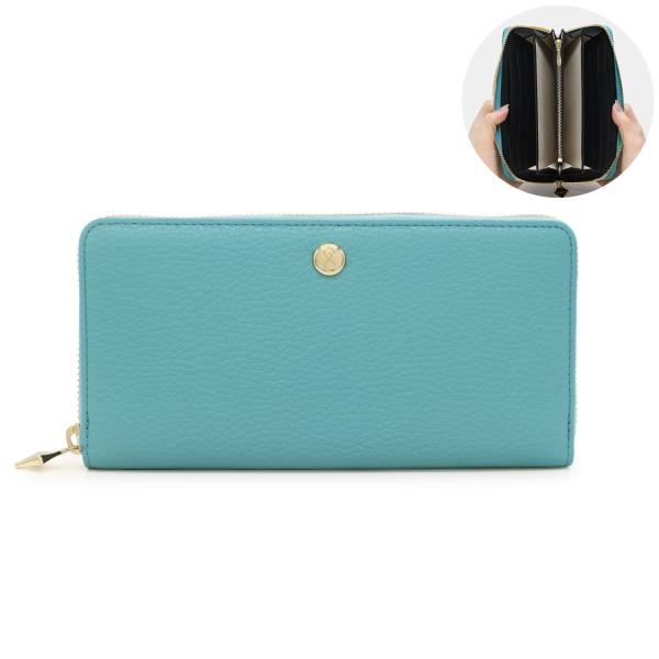 シュリンクレザーラウンドファスナー長財布（トルコブルー×ブラック）