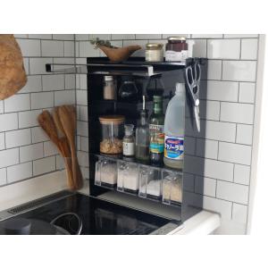 【tower タワー】前が開く 隠せる調味料ラック ブラック