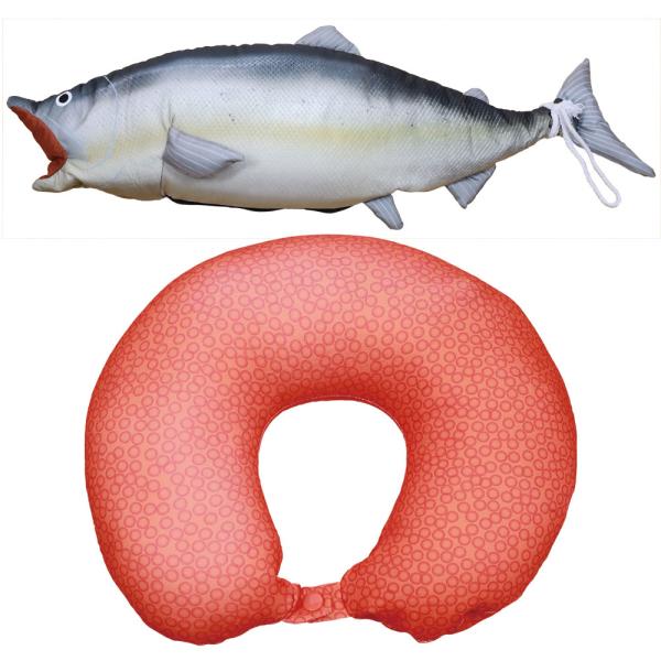 北海道産　鮭 ネックピロー（筋子タイプ） 旅行用首枕 　不織布巾着リュック付属　 Neck pill...