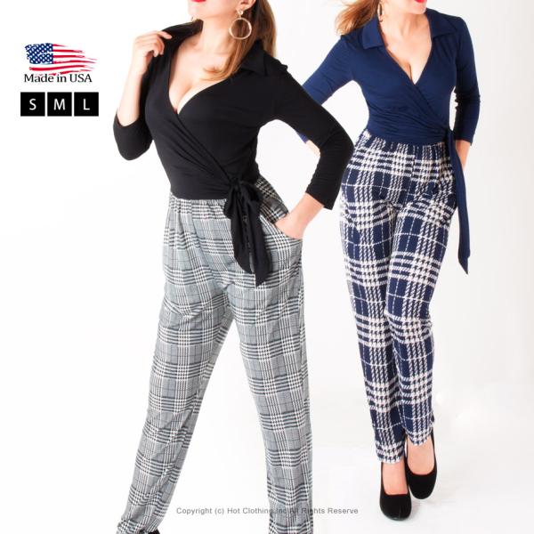 【SALE】再値下  カシュクールシャツ風テーパードオールインワン/パンツドレス -ls-gl-js...