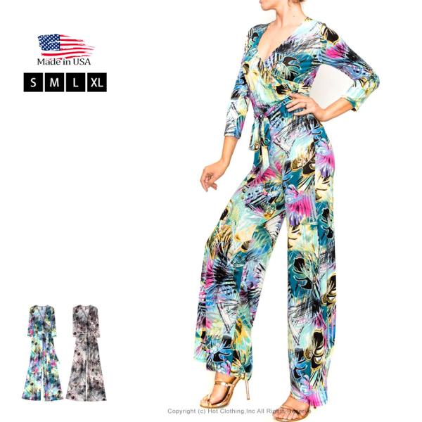 【SALE】七分袖ボタニカル柄オールインワン【LA直輸入★インポート】-ls-jf-js013