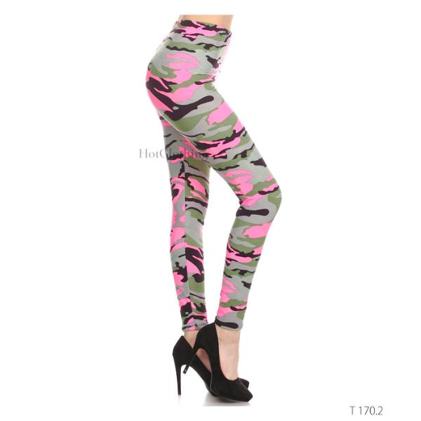 ピーチスキンLeggings Depot レギンスデポ ピンクカモフラ柄プリントハイウエストレギンス...