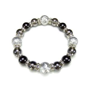 四神水晶銀彫り12mmグレーアクアオーラヘマタイトブレスレット石街