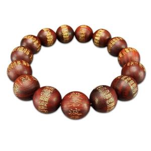 般若心経金箔文字血檀木数珠ブレスレット約15mm玉結び無し般若波羅蜜多心経