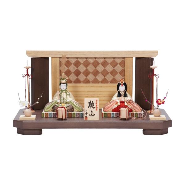 【木目込み雛人形】桃山雛(緑・赤) 木目調 親王飾り〈木村一秀作〉[253-143]