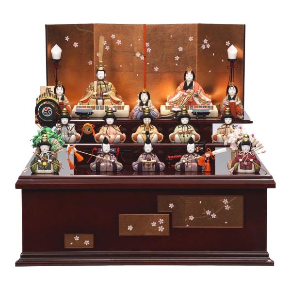 【木目込み雛人形】平安雛  十五人揃い収納飾り〈木村一秀作〉[213-065]