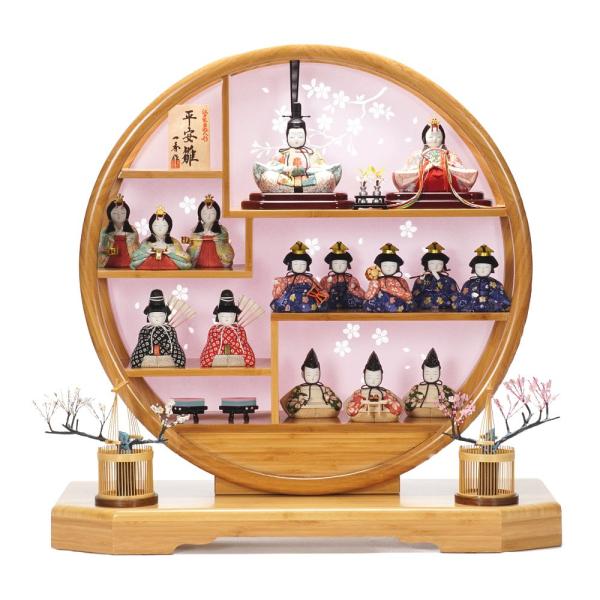 【木目込み雛人形】平安雛 丸窓竹製円型飾り〈木村一秀作〉[223-071]