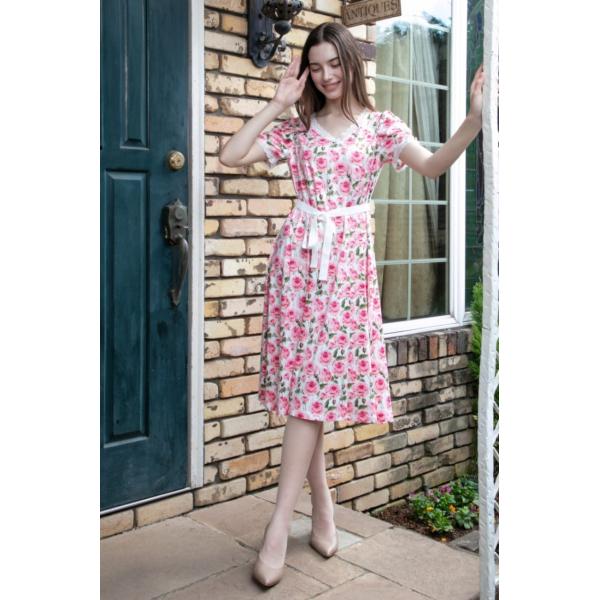 2025年春夏　バラ柄プリント　半袖ワンピース 2516024