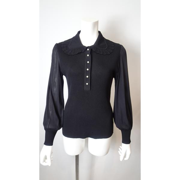 2025年秋冬  袖パワーネット素材　襟付きニット 2521004