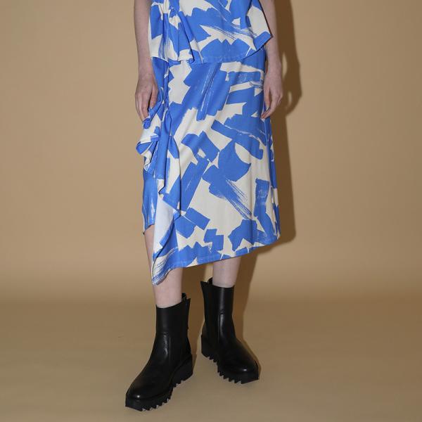 ハケプリントフリル切替スカート