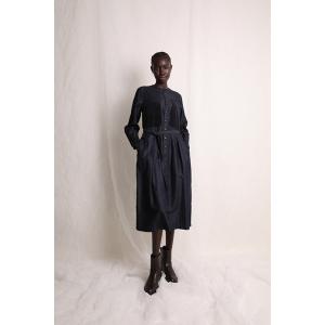 ノーカラーデニムシャツワンピース