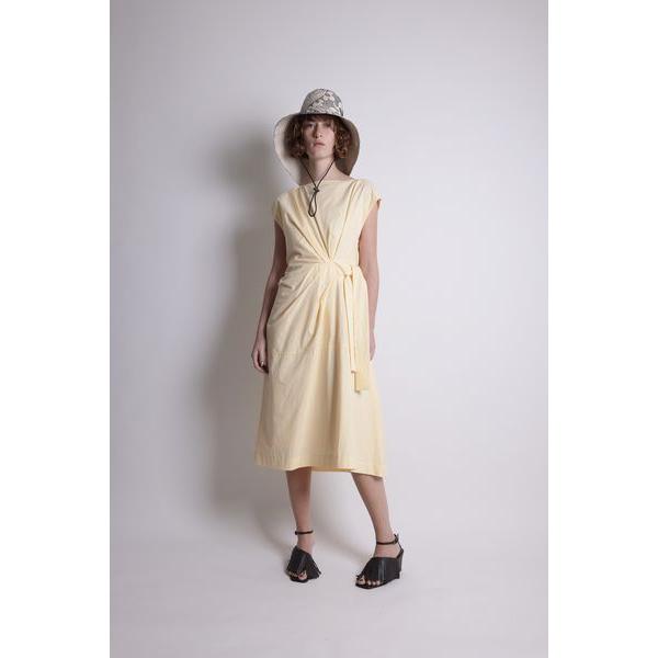 80/-綾タイプライター近江晒　フレンチスリーブリボンワンピース