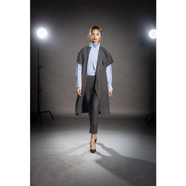 マイクロロイヤルオックスフォード　スタンドカラーフリルブラウス