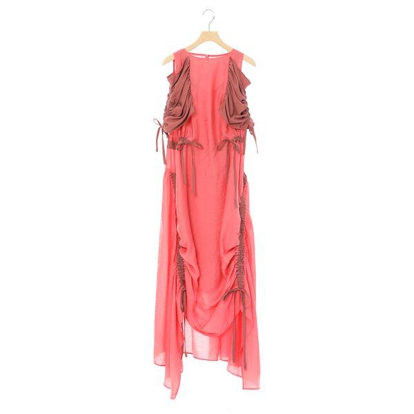 シルク混エアーローン　ドローストリングロングワンピース