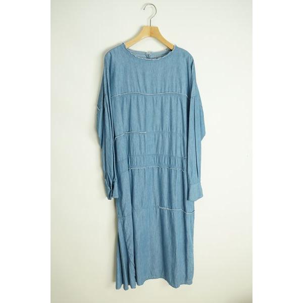 ラウンドカラーランダム横切替デニムワンピース