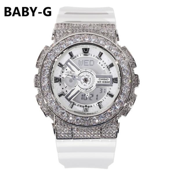 G-SHOCK BABY-G ベイビーG BA-110 白 ホワイト カスタム Gショック 大粒CZ...