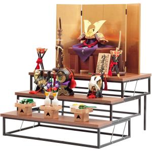 中村宗光作 アルミフレーム三段 竹雀之兜飾り ...の詳細画像1