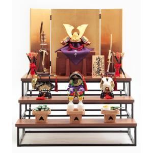 中村宗光作 アルミフレーム三段 竹雀之兜飾り ...の詳細画像2