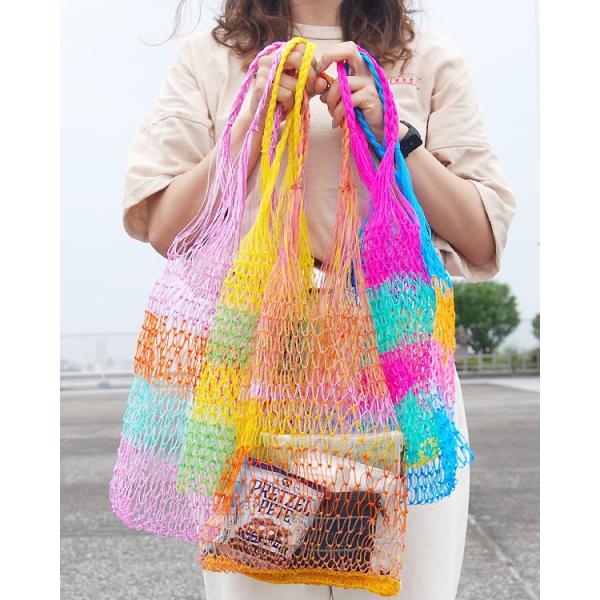 【何色が届くかはお楽しみ♪】tesoro / カラフル網トートバッグ（トート型） [メール便対象品]