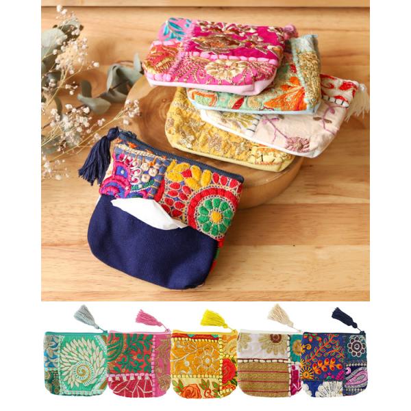 【再入荷】shanti / カンバディアパッチ ティッシュケース付ポーチ [メール便対象品]