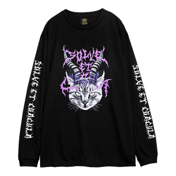 LISTEN FLAVOR　リッスンフレーバー　魔界猫ロンT 【BLACK×PURPLE】