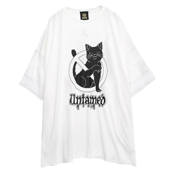 LISTEN FLAVOR　リッスンフレーバー　危険な黒猫 シアー切替トップス【WHITE】