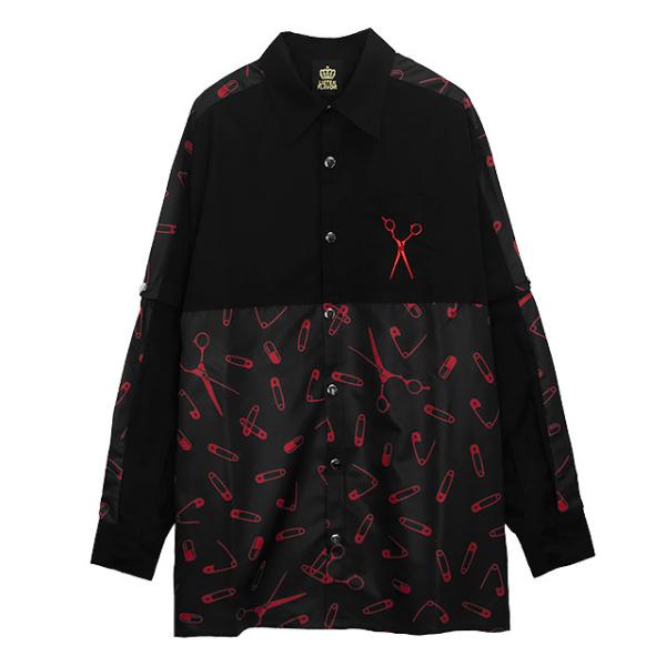 LISTEN FLAVOR　リッスンフレーバー　闇堕ちシザーズ 2WAYシャツ【BLACK×RED】