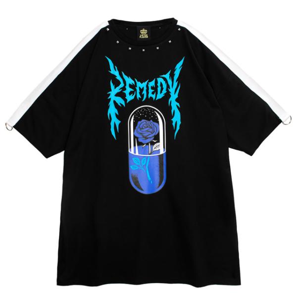 LISTEN FLAVOR　リッスンフレーバー　青薔薇カプセル袖ライントップス【BLACK】