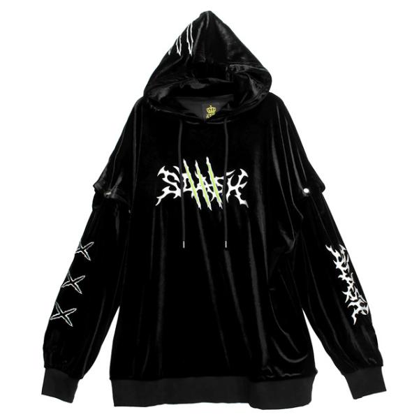切り裂きスラッシュ2wayベロアパーカー【BLACK】/LISTEN FLAVOR　リッスンフレーバ...