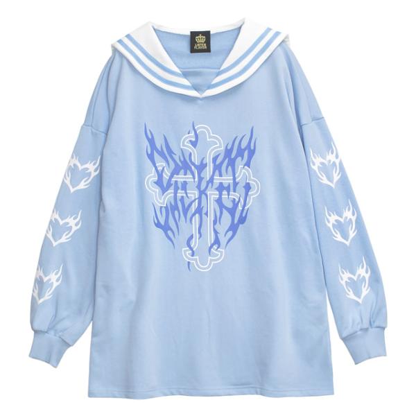 LISTEN FLAVOR　リッスンフレーバー　聖なる炎の十字架セーラーワンピ【L.BLUE】