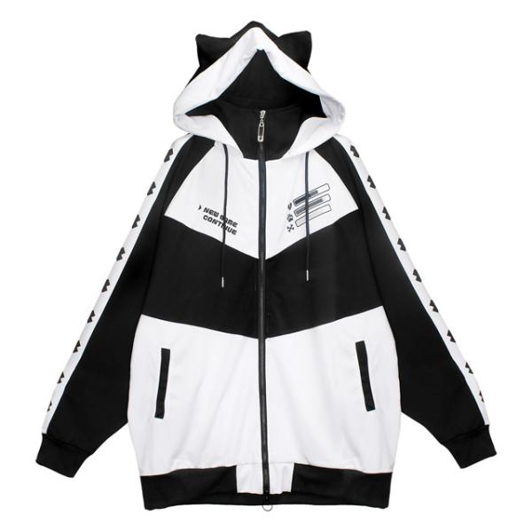LISTEN FLAVOR　リッスンフレーバー　ゲーミング猫耳ジャージパーカー【WHITE×BLAC...