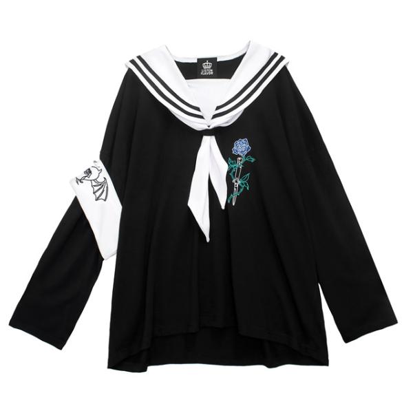 LISTEN FLAVOR　リッスンフレーバー　青薔薇腕章セーラートップス【BLACK】