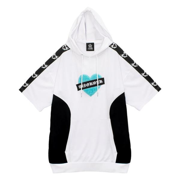 LISTEN FLAVOR　リッスンフレーバー　ふわもこハート切替半袖パーカー【WHITE】