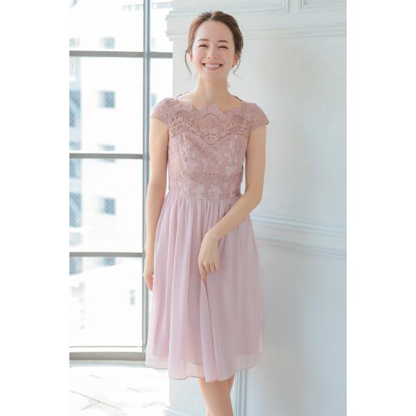 キャップスリーブレースディテールドレス C517874PK