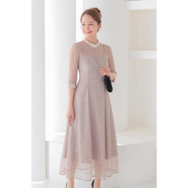 サテンドッキングオケージョンレースドレス　CF028BE