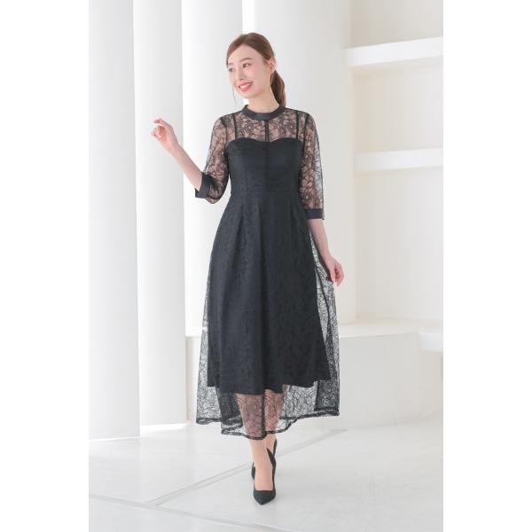 サテンドッキングオケージョンレースドレス　CF028BK