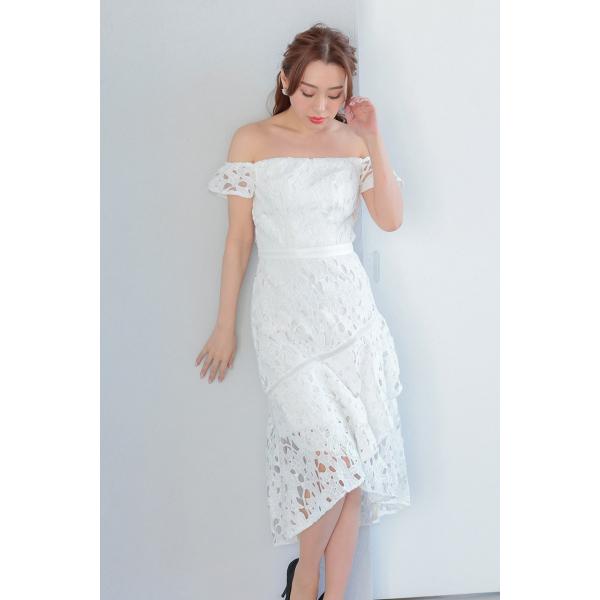 ペプラムフリルオフショルクローシェドレス　C3133WH