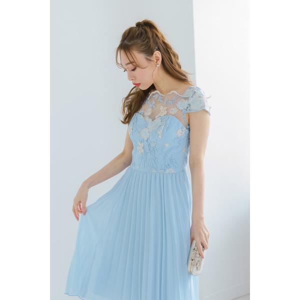 フラワーエンブロイダリープリーツドレス　C52606LB