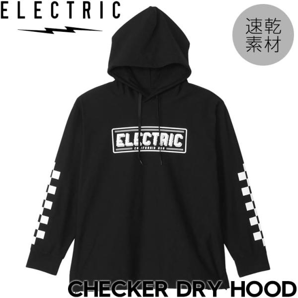 フード付きロングスリーブTEE ロンT 速乾素材 ELECTRIC エレクトリック CHECKER ...