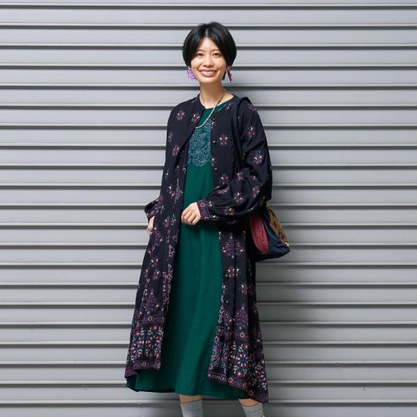 レーヨンオリエンタルプリント前あきワンピース