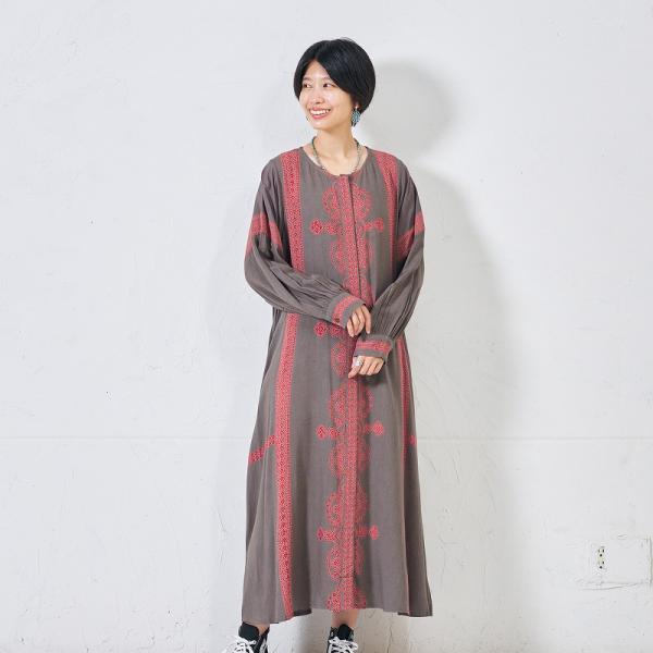 レーヨンオリエンタルプリント前あきワンピース