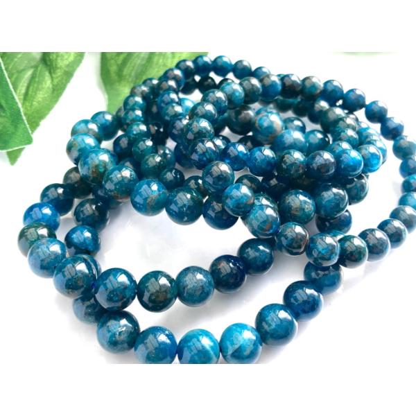 艶々ブルー★絆を強める石★ブラジル産★天然石ブレスレット/ディープアパタイト(apatite・燐灰石...