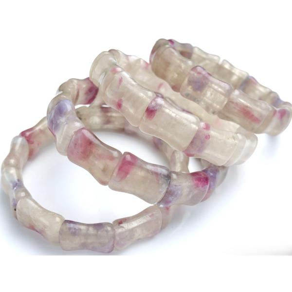 複雑な色彩★アフリカ産/天然石バングルブレスレット/ユニコーンストーン（レピドライト、ピンクトルマリ...
