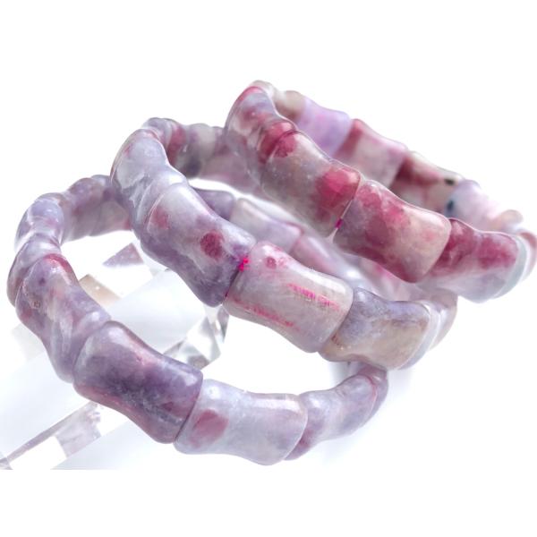 複雑な色彩★アフリカ産/天然石バングルブレスレット/ユニコーンストーン（レピドライト、ピンクトルマリ...