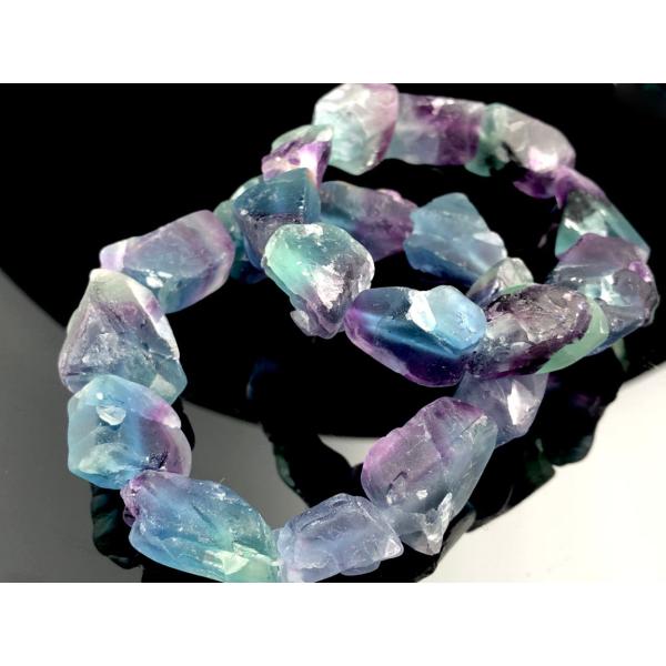 天然石ブレスレット/レインボーフローライト（fluorite,蛍石）/ラフカット/約8×12mm/1...