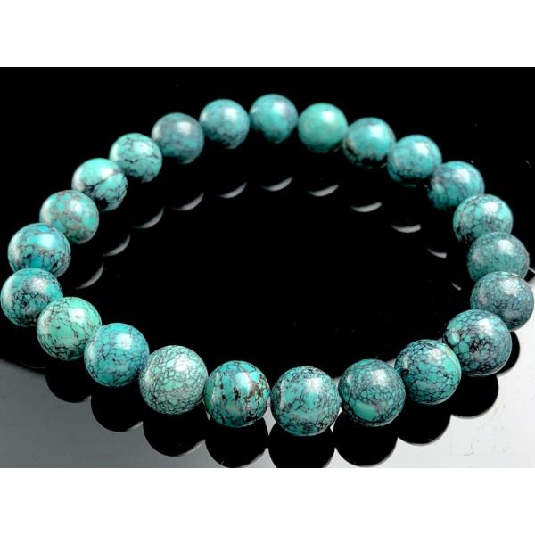 【1点物】メキシコ産★天然石ブレスレット/スパイダーウェブターコイズ/ラウンド/約8mm/1本【天然...